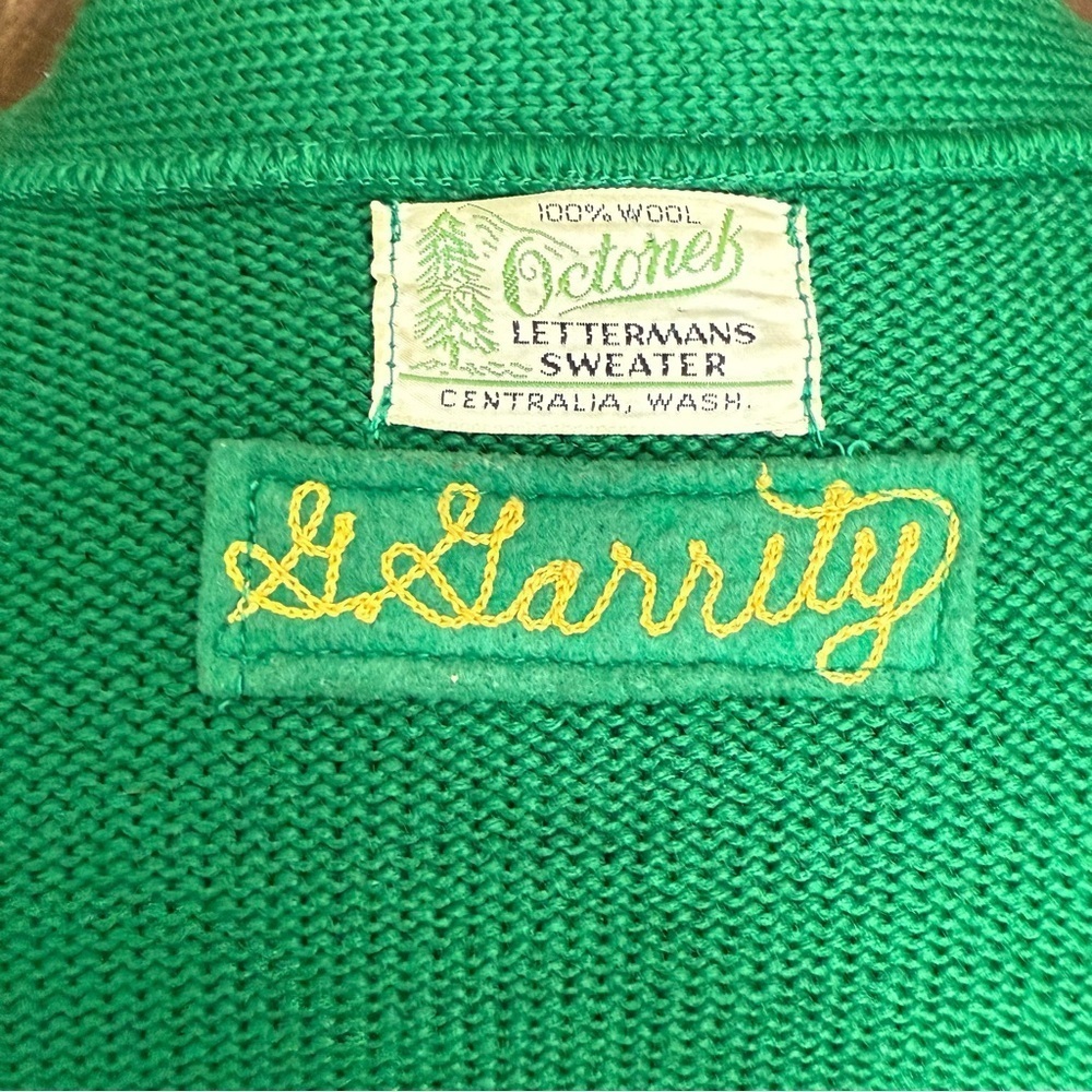 VINTAGE 50/60s Octonek Green & Yellow Letterman’s Jacket 100% Wool Golf Men’s L - Picture 12 of 14